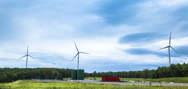 Field with wind turbines